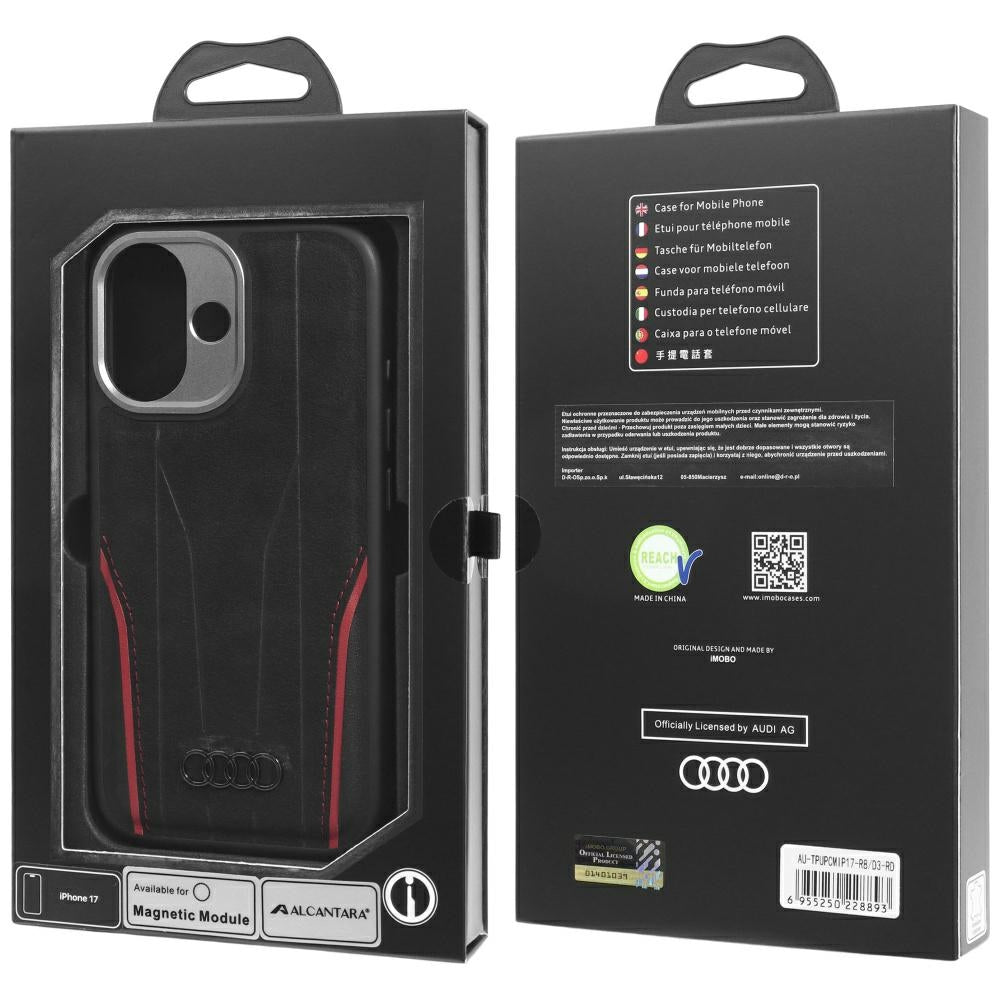 Audi R8 tikros odos MagSafe dėklas iPhone 17 – juodas ir raudonas -- iPhone 17