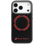 Audi RSQ Carbon Fiber Sport Red Circle MagSafe Dėklas, skirtas iPhone 17 Pro – juodas