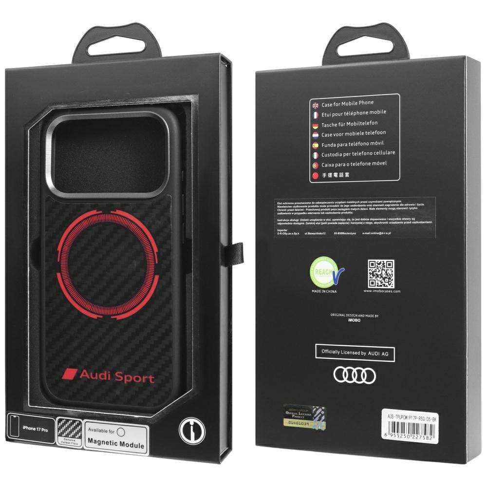 Audi RSQ Carbon Fiber Sport Red Circle MagSafe Dėklas, skirtas iPhone 17 Pro – juodas