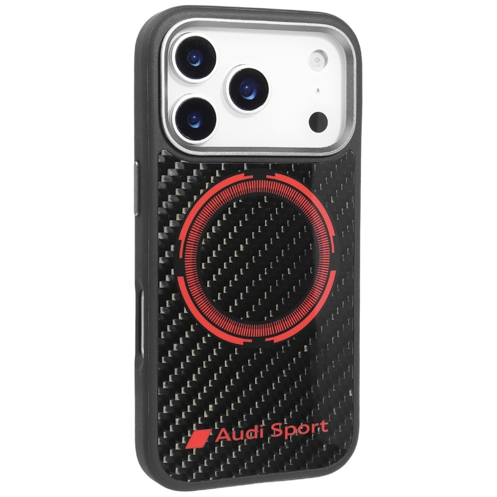 Audi RSQ Carbon Fiber Sport Red Circle MagSafe Dėklas, skirtas iPhone 17 Pro – juodas