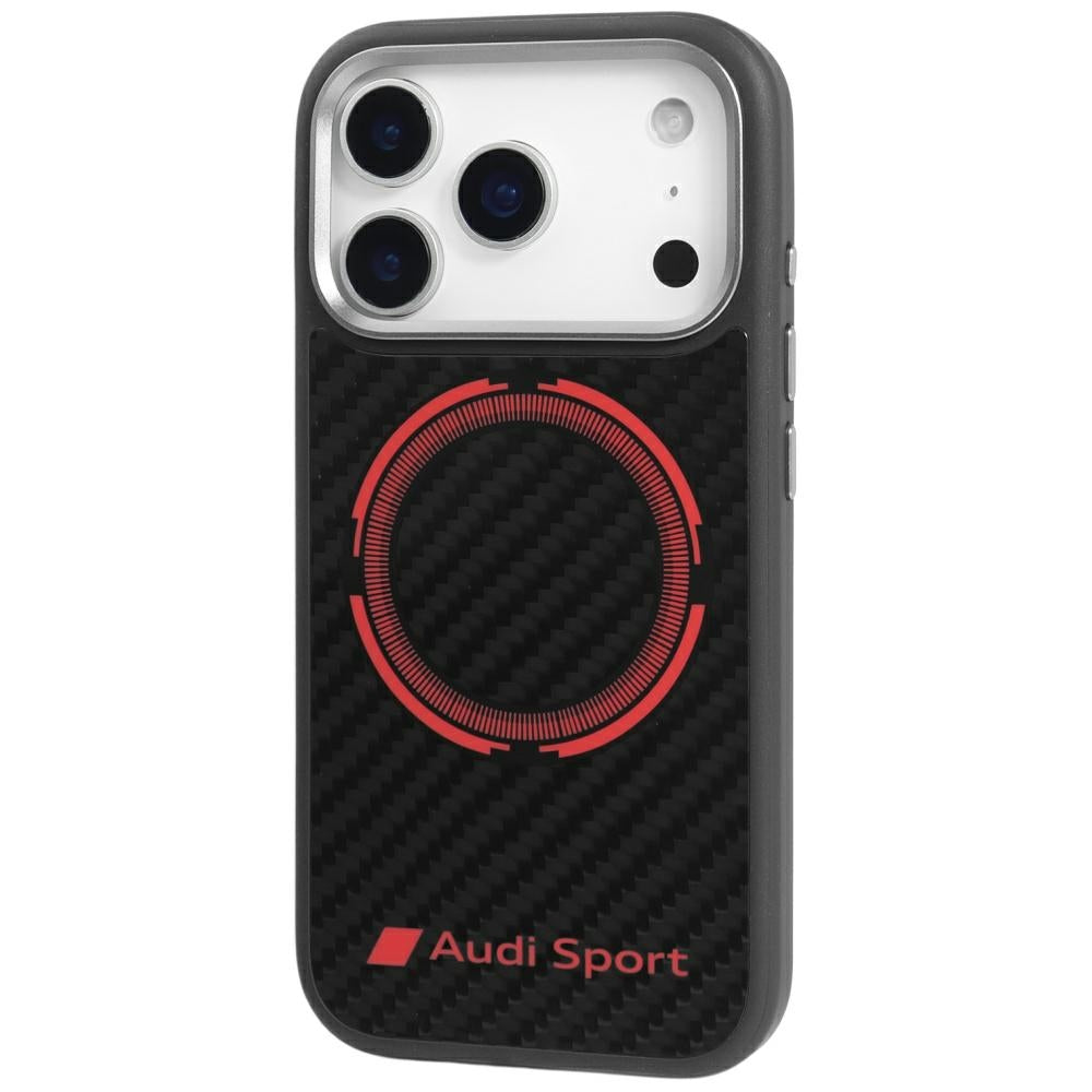 Audi RSQ Carbon Fiber Sport Red Circle MagSafe Dėklas, skirtas iPhone 17 Pro – juodas