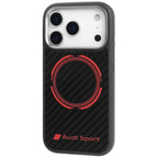 Audi RSQ Carbon Fiber Sport Red Circle MagSafe Dėklas, skirtas iPhone 17 Pro – juodas