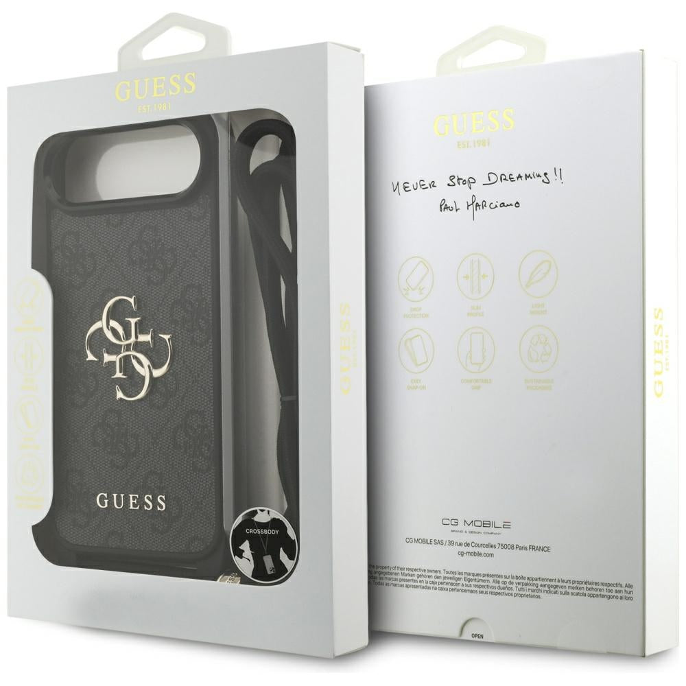 Guess 4G dėklas iPhone 17 Air su virvute – juodas