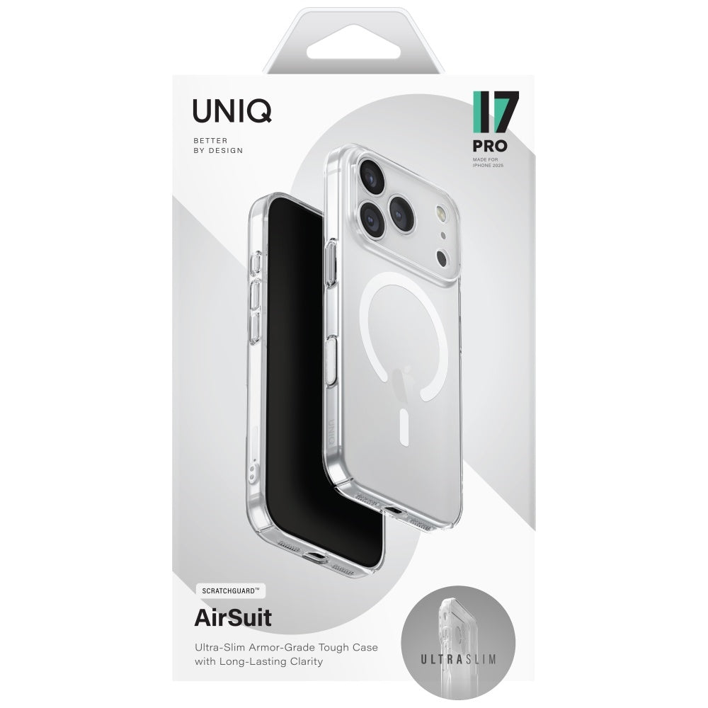 Uniq Airsuit Magclick įkrovimo dėklas, skirtas iPhone 17 Pro - Transparent