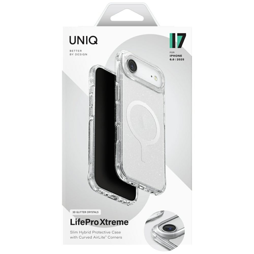 Uniq MagClick dėklas iPhone 17 Air – skaidrus, su blizgučiais