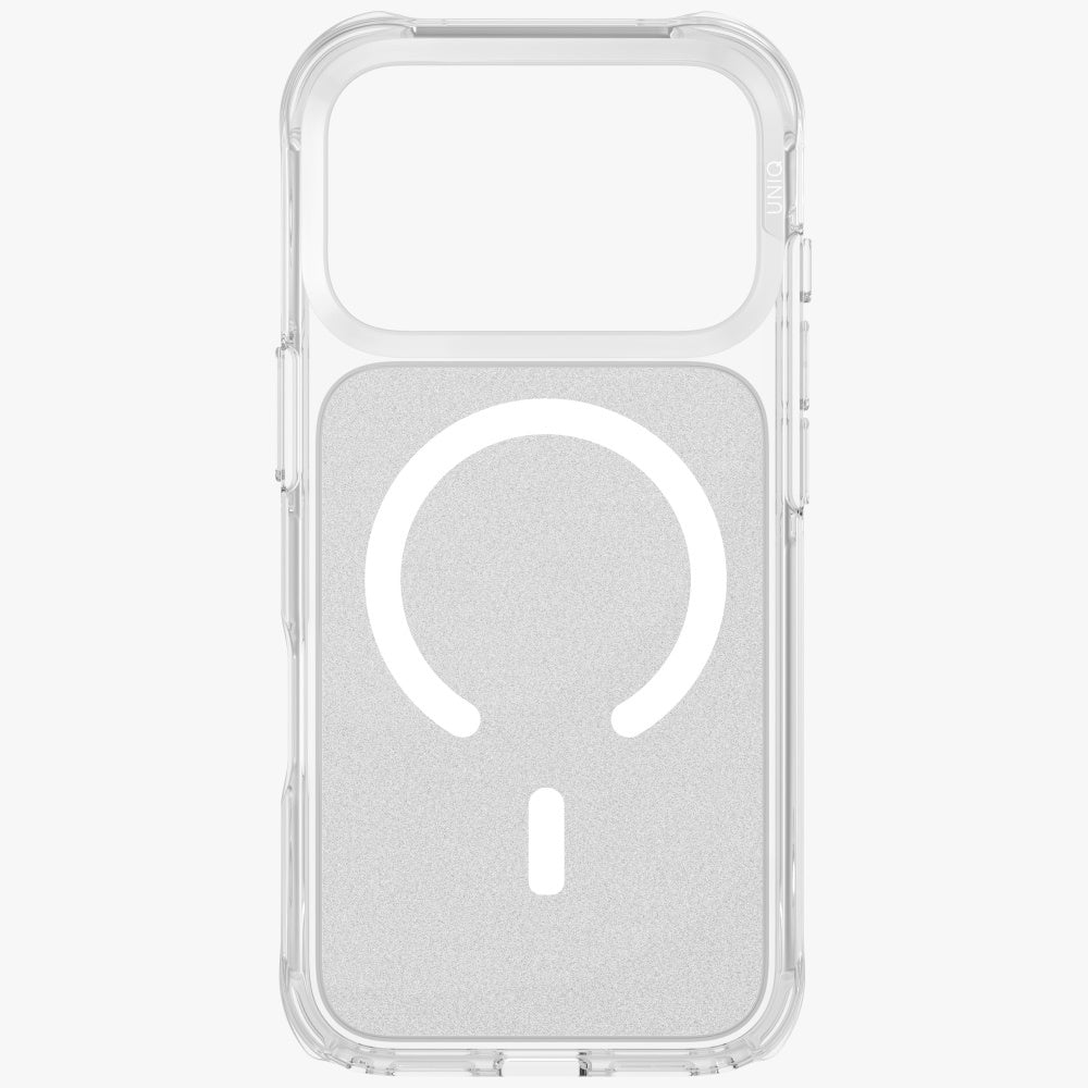 Uniq MagClick dėklas iPhone 17 Pro – skaidrus, blizgus