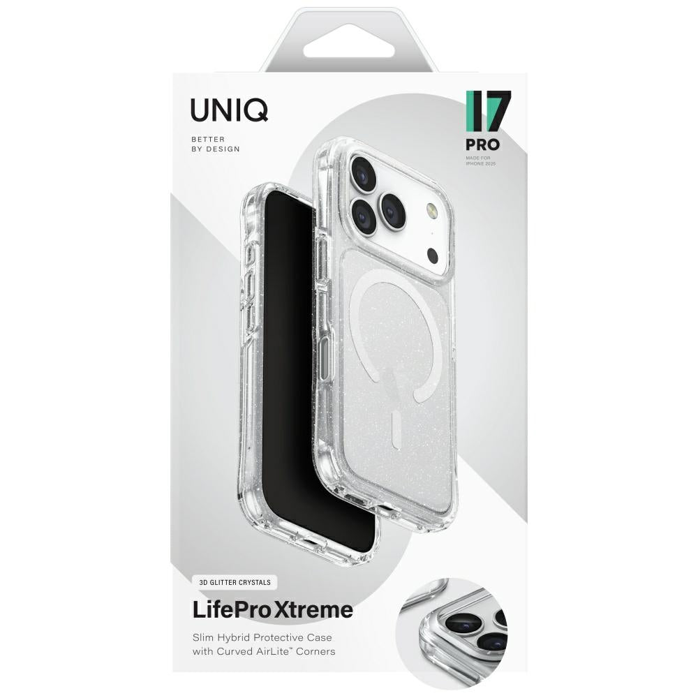 Uniq MagClick dėklas iPhone 17 Pro – skaidrus, blizgus
