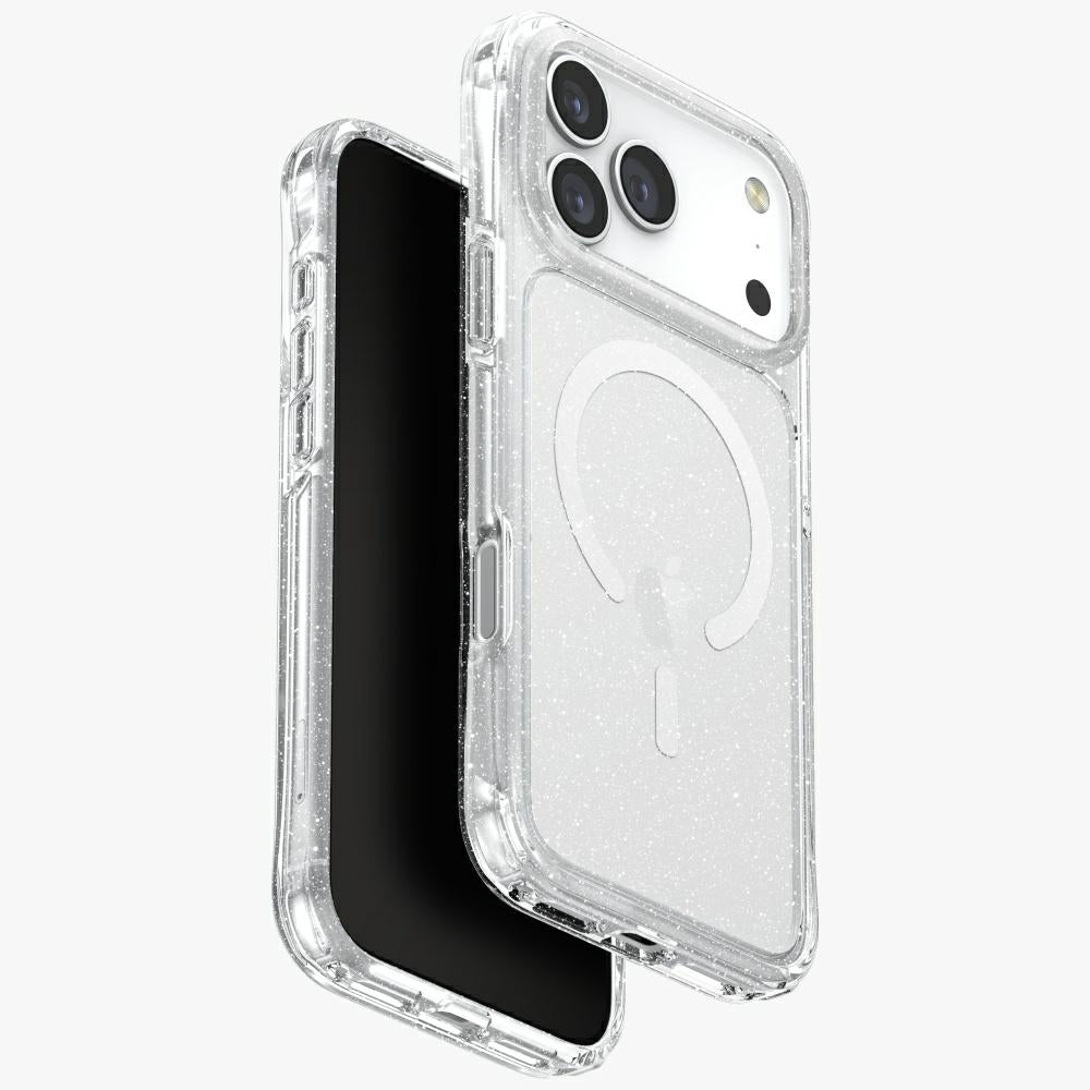 Uniq MagClick dėklas iPhone 17 Pro Max – skaidrus, su blizgučiais