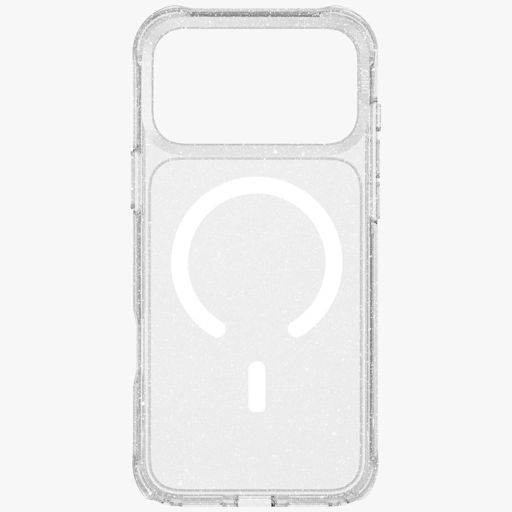 Uniq MagClick dėklas iPhone 17 Pro Max – skaidrus, su blizgučiais
