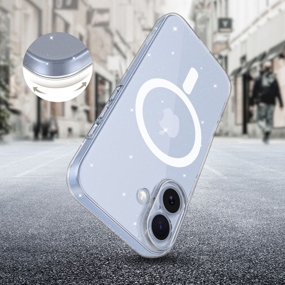 Tech-Protect FlexAir MagSafe dėklas iPhone 17 – skaidrus su blizgučiais -- iPhone 17
