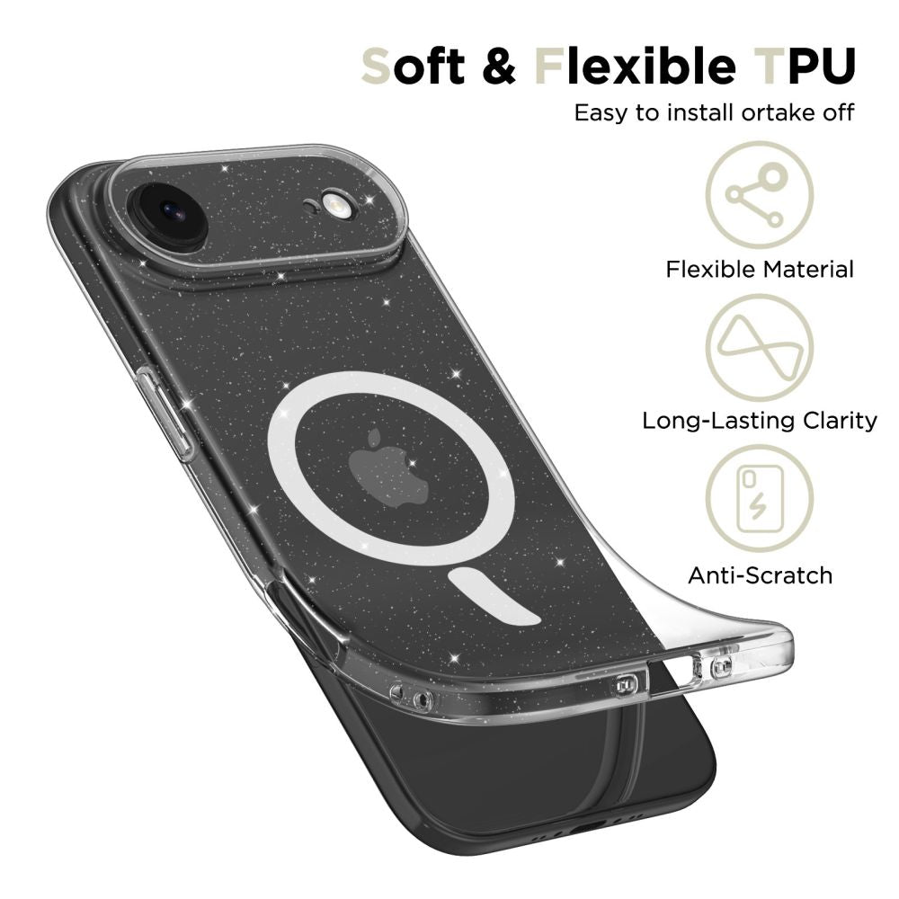Tech-Protect FlexAir MagSafe dėklas iPhone 17 Air – skaidrus su blizgučiais -- iPhone 17 Air