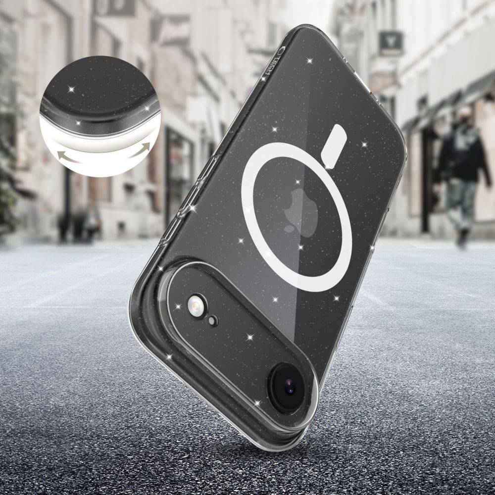 Tech-Protect FlexAir MagSafe dėklas iPhone 17 Air – skaidrus su blizgučiais -- iPhone 17 Air