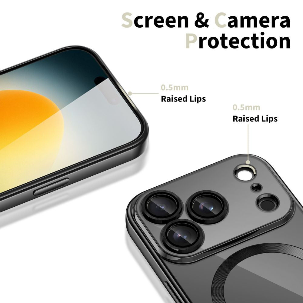 Tech-Protect MagSafe dėklas iPhone 17 Pro – skaidrus, juodas rėmelis -- iPhone 17 Pro