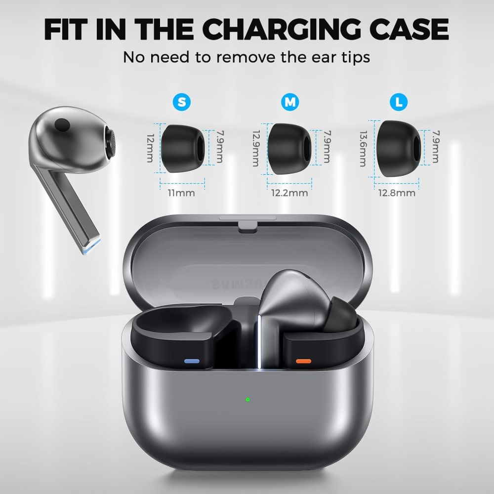 Tech-Protect ausų antgaliai, skirti Samsung Galaxy Buds 3 Pro dydžiams S / M / L - juodi (3 vnt.) -- Samsung Galaxy Buds...