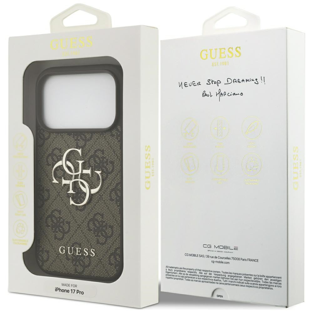 Guess 4G Big Logo dėklas iPhone 17 Pro – rudas -- iPhone 17 Pro