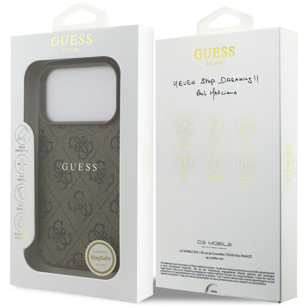 Guess MagSafe dėklas iPhone 17 Pro – rudas