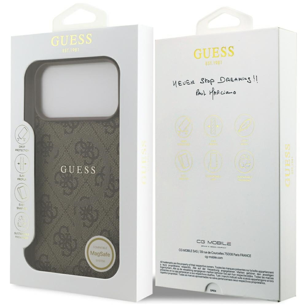 Guess MagSafe dėklas iPhone 17 Pro Max – rudas