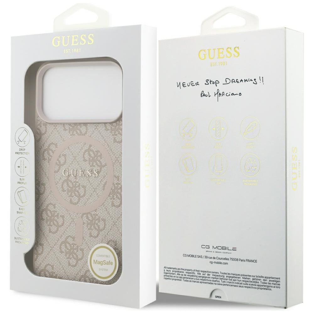 Guess MagSafe dėklas iPhone 17 Pro Max – rožinis