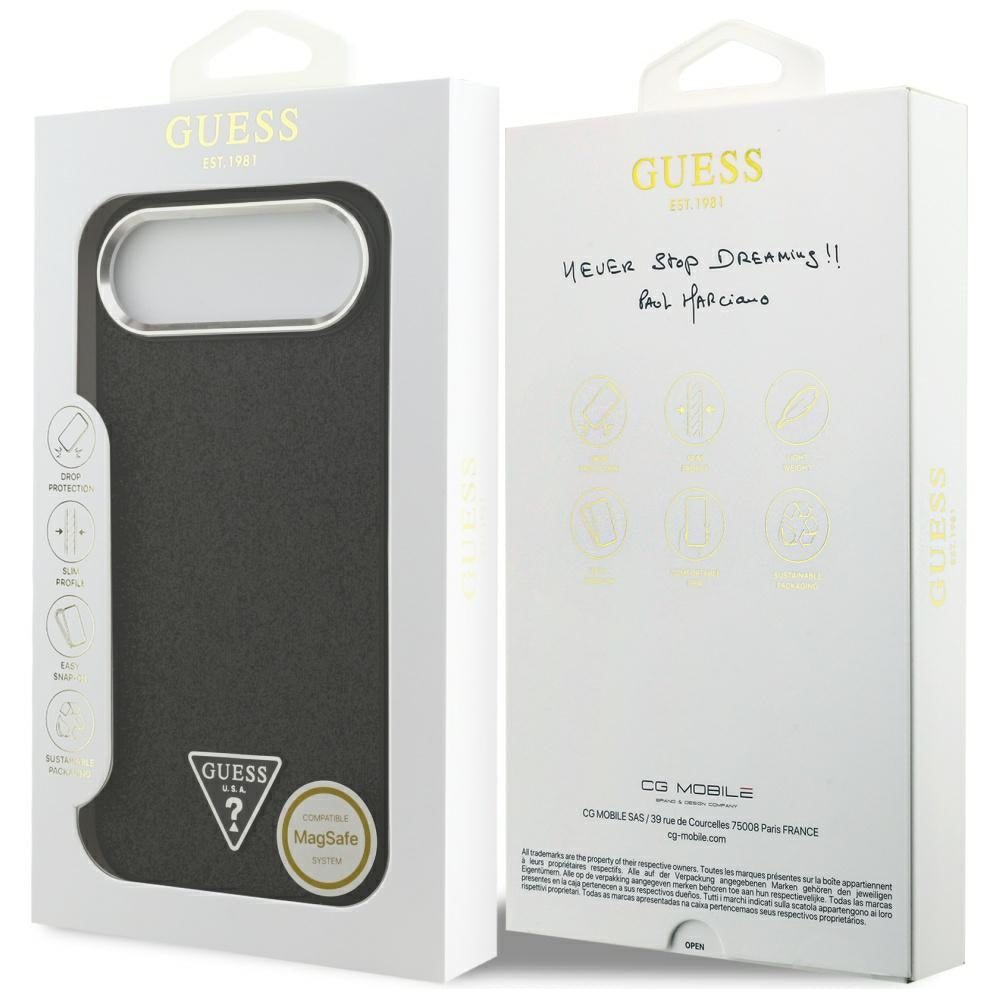 Guess Glitter Triangle Logo MagSafe dėklas iPhone 17 Air - juodas -- iPhone 17 Air