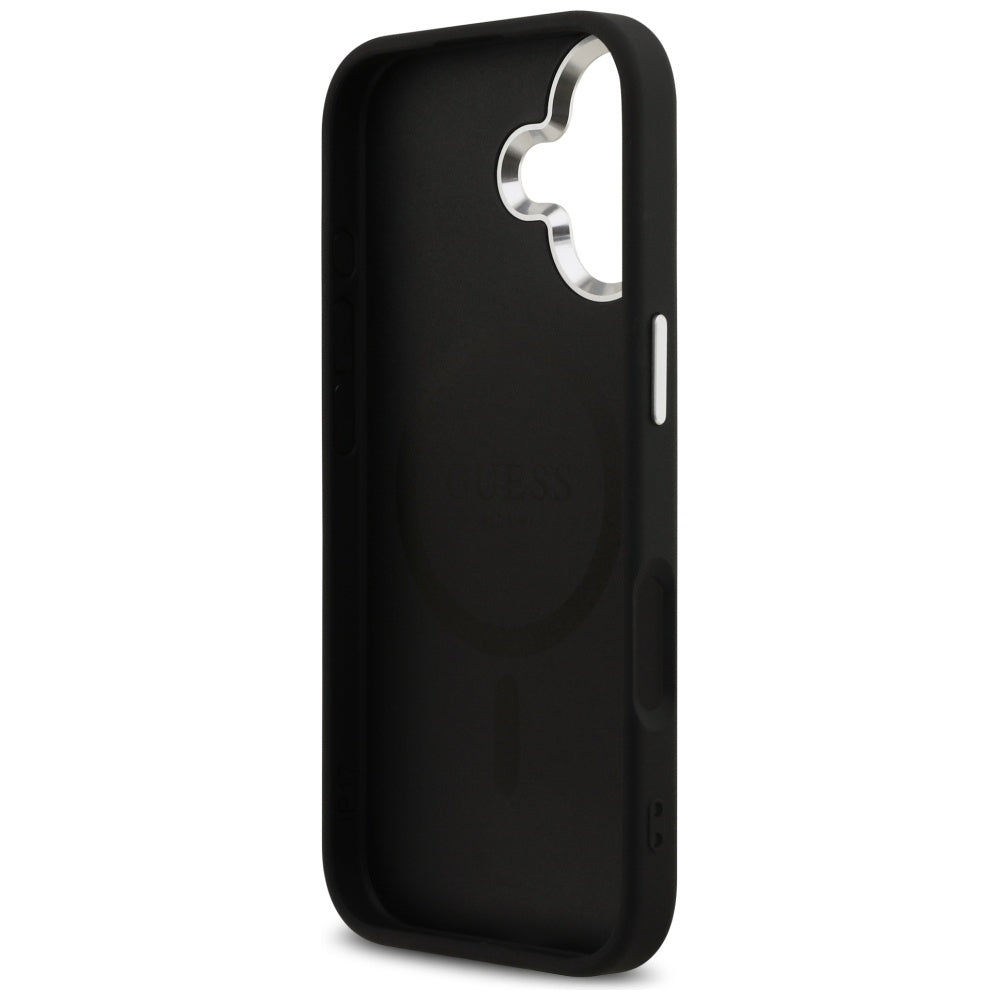 Guess Blizgantis trikampis logotipas MagSafe Dėklas, skirtas iPhone 17 - Black