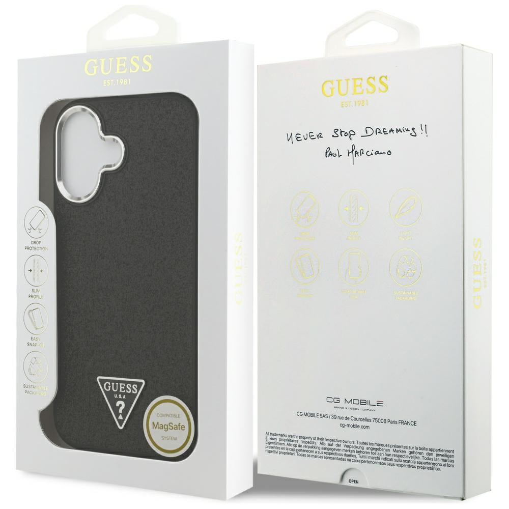 Guess Blizgantis trikampis logotipas MagSafe Dėklas, skirtas iPhone 17 - Black