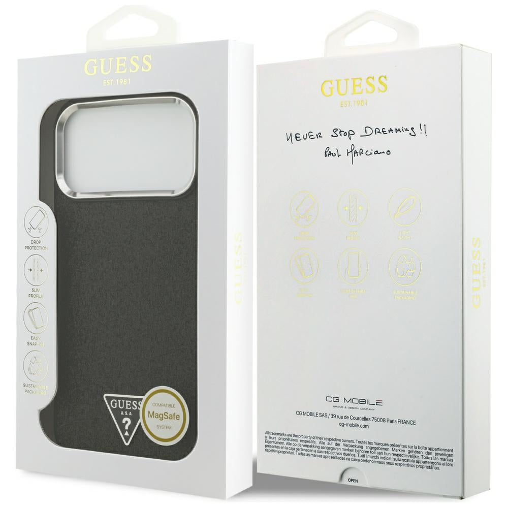 Guess Blizgantis trikampis logotipas MagSafe Dėklas, skirtas iPhone 17 Pro Max - Black