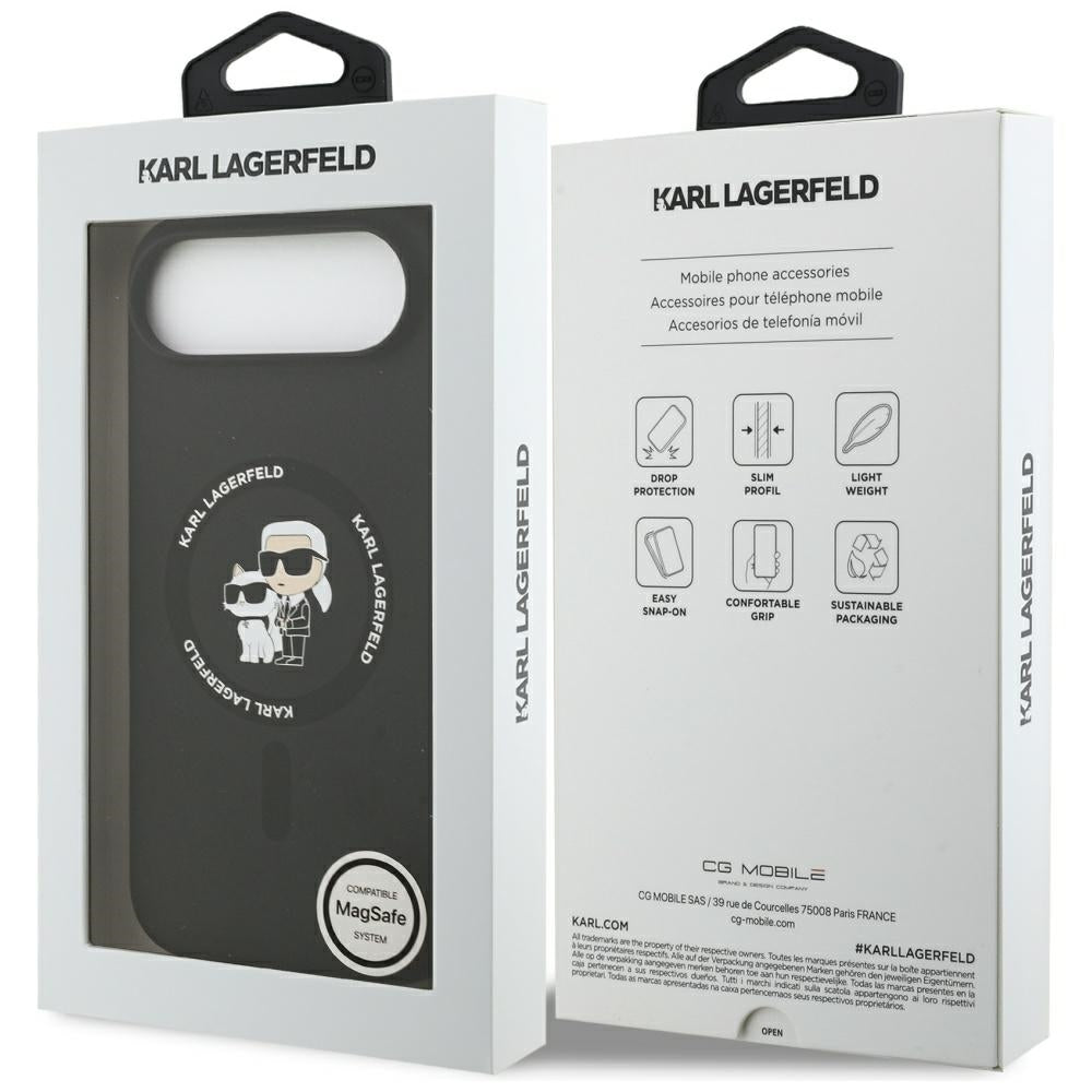 Karl Lagerfeld silikoninis Karl&Choupette žiedas MagSafe Dėklas, skirtas iPhone 17 Air - Black
