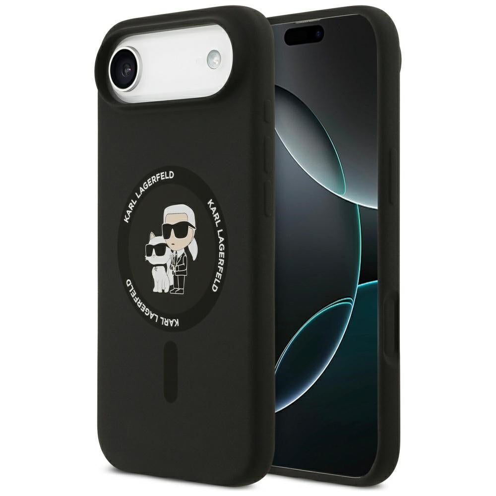 Karl Lagerfeld silikoninis Karl&Choupette žiedas MagSafe Dėklas, skirtas iPhone 17 Air - Black