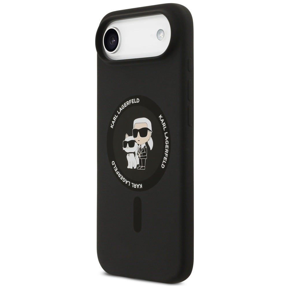 Karl Lagerfeld silikoninis Karl&Choupette žiedas MagSafe Dėklas, skirtas iPhone 17 Air - Black