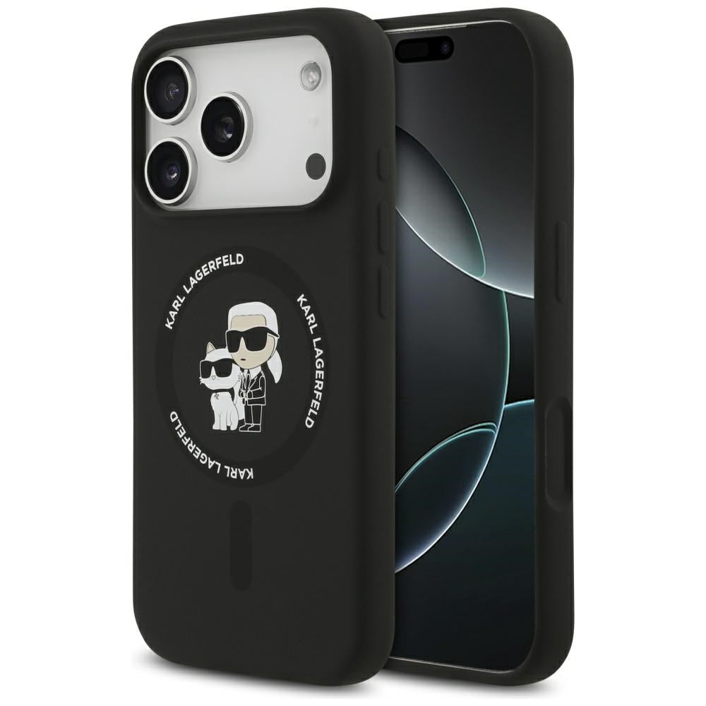 Karl Lagerfeld silikoninis Karl&Choupette žiedas MagSafe Dėklas, skirtas iPhone 17 Pro Max - Black -- iPhone 17 Pro Max