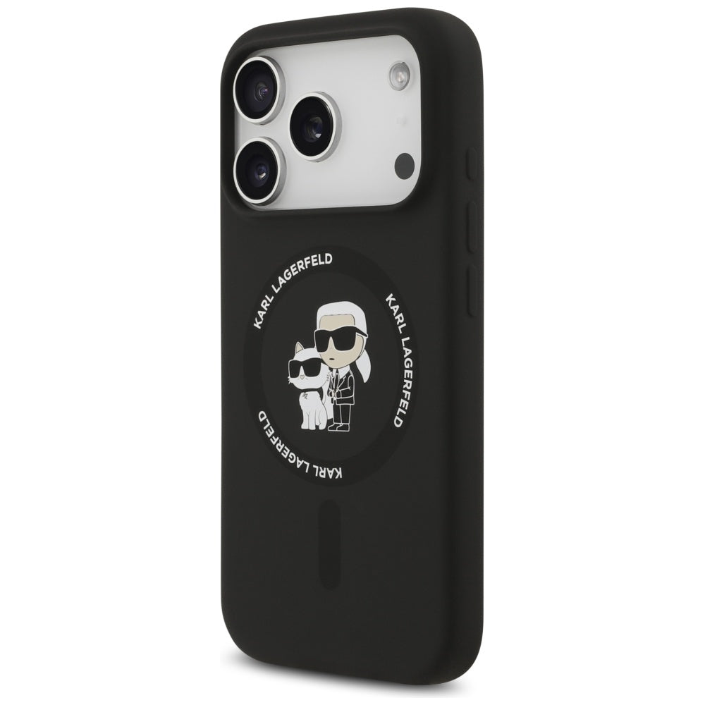 Karl Lagerfeld silikoninis Karl&Choupette žiedas MagSafe Dėklas, skirtas iPhone 17 Pro Max - Black -- iPhone 17 Pro Max
