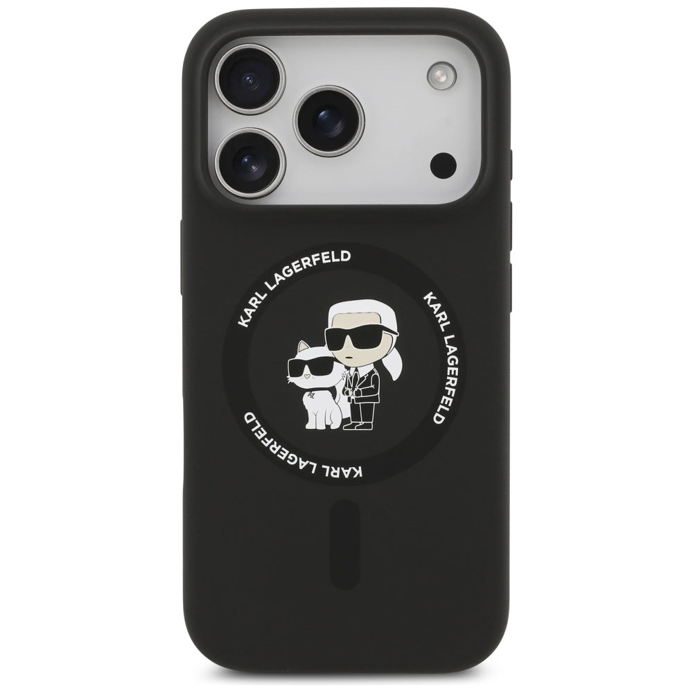 Karl Lagerfeld silikoninis Karl&Choupette žiedas MagSafe Dėklas, skirtas iPhone 17 Pro Max - Black -- iPhone 17 Pro Max