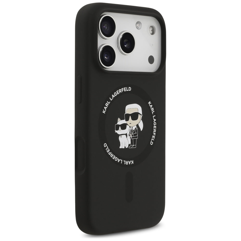 Karl Lagerfeld silikoninis Karl&Choupette žiedas MagSafe Dėklas, skirtas iPhone 17 Pro Max - Black -- iPhone 17 Pro Max