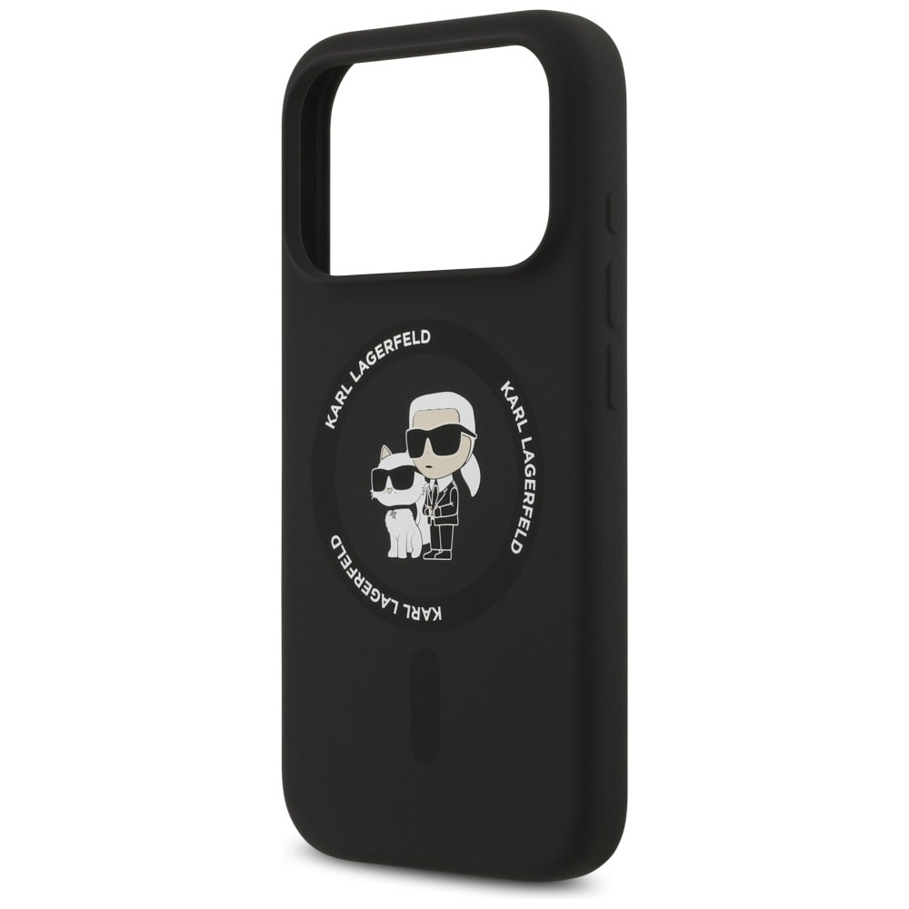 Karl Lagerfeld silikoninis Karl&Choupette žiedas MagSafe Dėklas, skirtas iPhone 17 Pro Max - Black -- iPhone 17 Pro Max