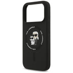 Karl Lagerfeld silikoninis Karl&Choupette žiedas MagSafe Dėklas, skirtas iPhone 17 Pro Max - Black -- iPhone 17 Pro Max