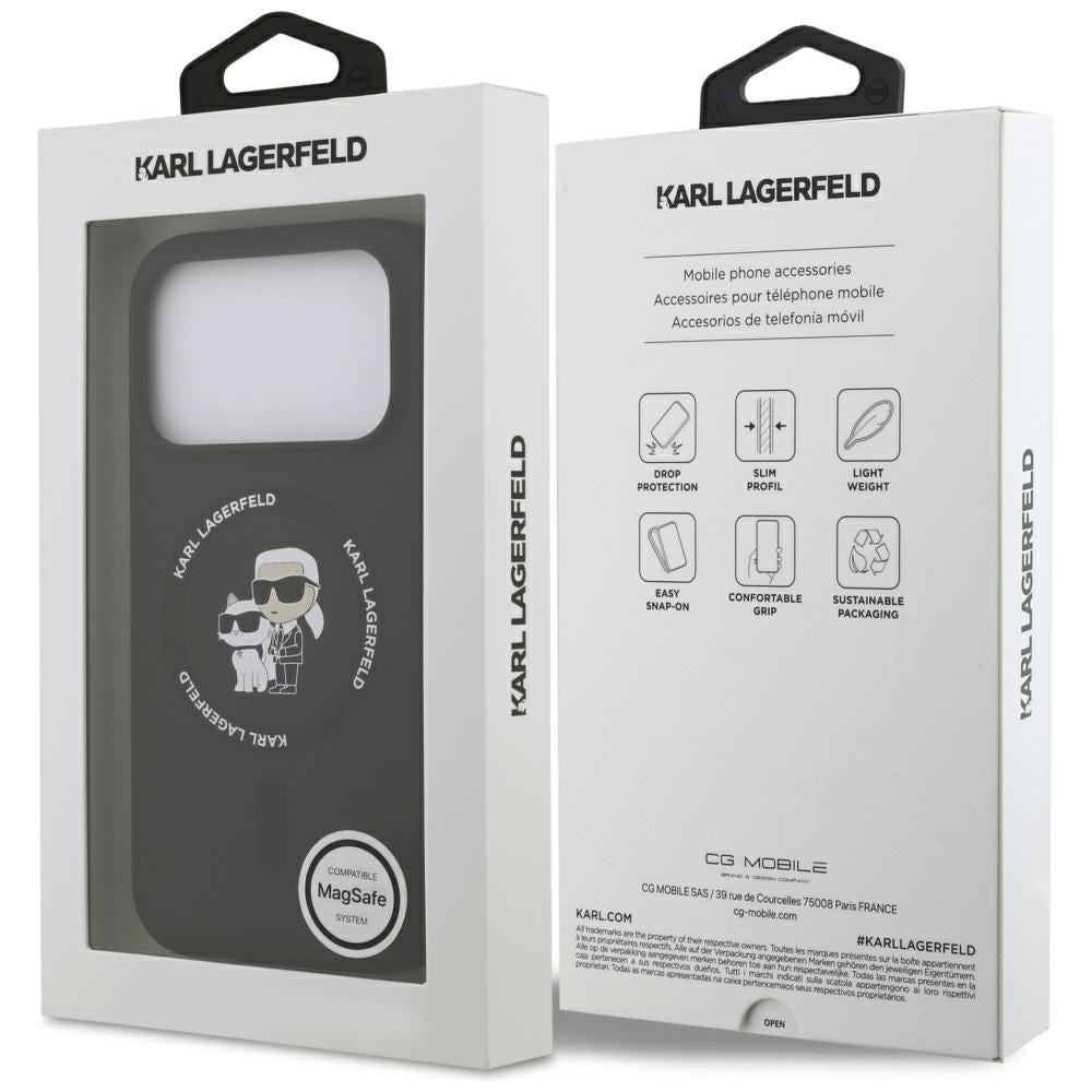 Karl Lagerfeld silikoninis Karl&Choupette žiedas MagSafe Dėklas, skirtas iPhone 17 Pro Max - Black -- iPhone 17 Pro Max