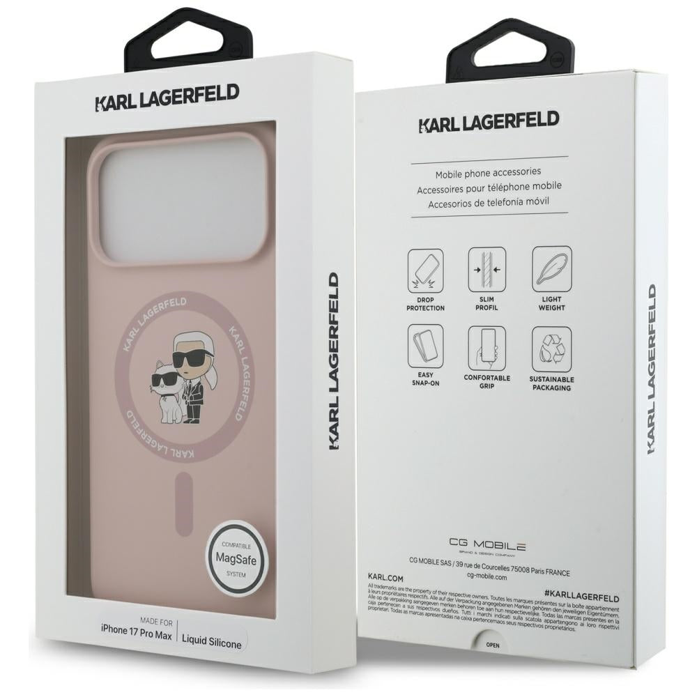 Karl Lagerfeld silikoninis MagSafe dėklas iPhone 17 Pro Max – rožinis
