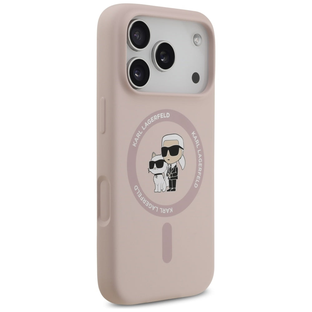 Karl Lagerfeld silikoninis MagSafe dėklas iPhone 17 Pro – rožinis