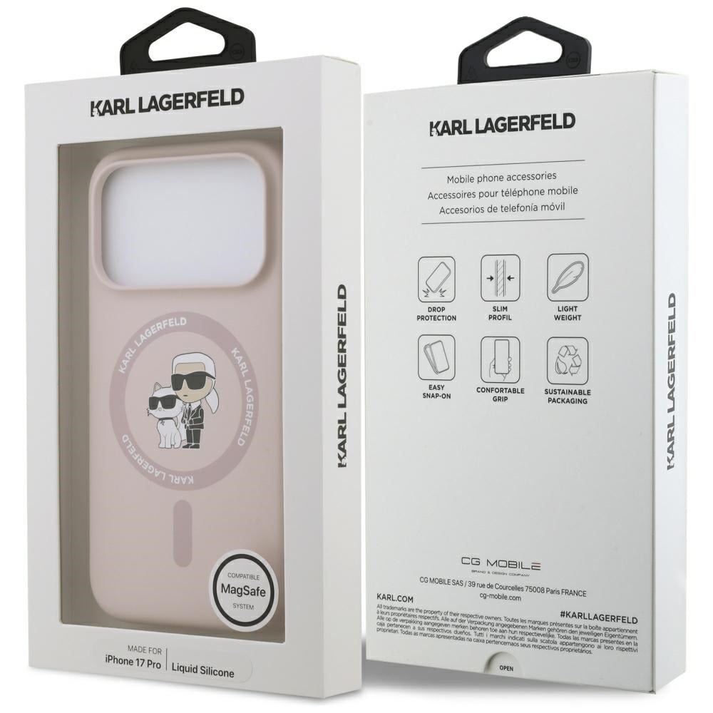Karl Lagerfeld silikoninis MagSafe dėklas iPhone 17 Pro – rožinis