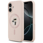 Karl Lagerfeld silikoninis Karl&Choupette žiedas MagSafe Dėklas, skirtas iPhone 17 - Pink