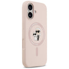 Karl Lagerfeld silikoninis Karl&Choupette žiedas MagSafe Dėklas, skirtas iPhone 17 - Pink