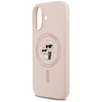 Karl Lagerfeld silikoninis Karl&Choupette žiedas MagSafe Dėklas, skirtas iPhone 17 - Pink