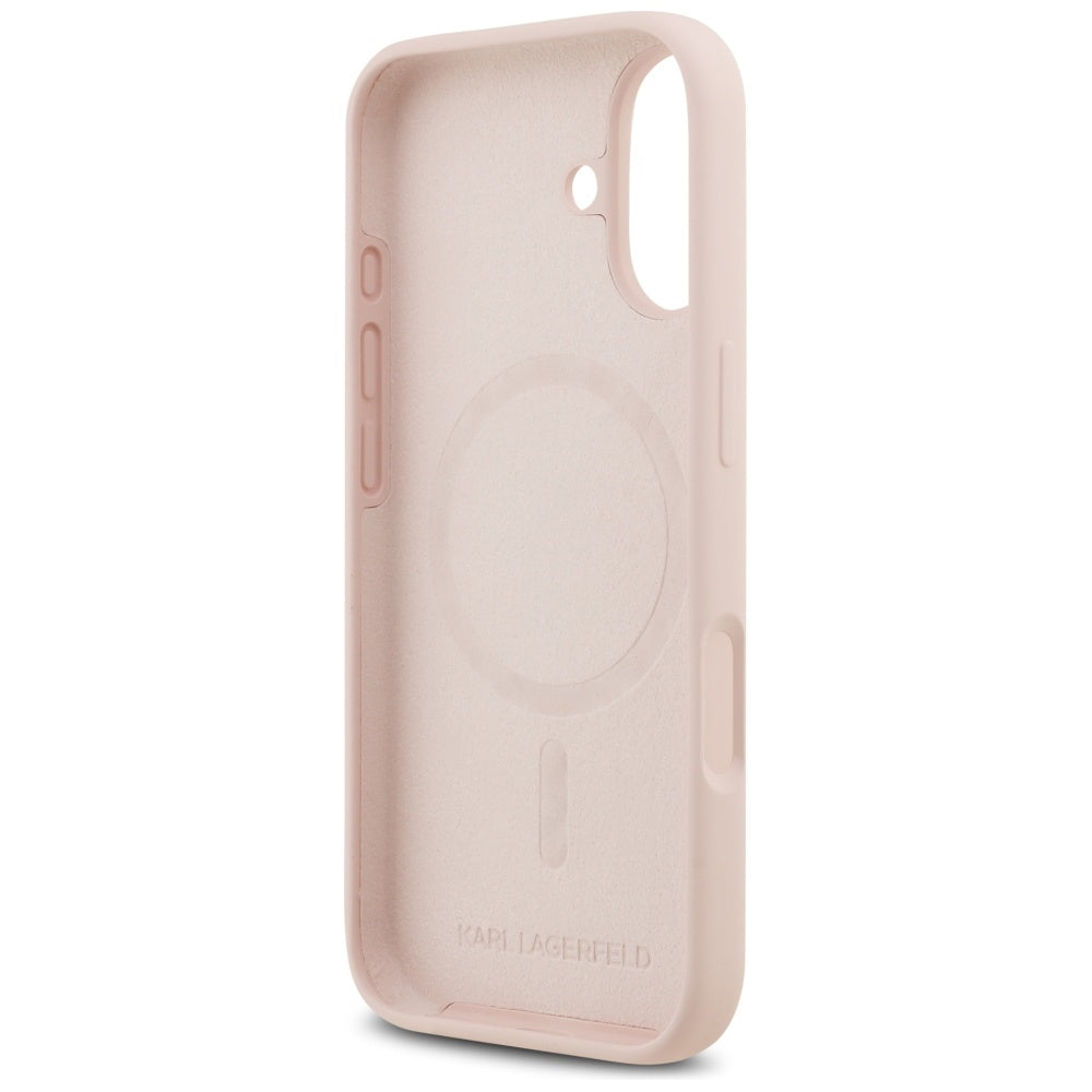 Karl Lagerfeld silikoninis Karl&Choupette žiedas MagSafe Dėklas, skirtas iPhone 17 - Pink