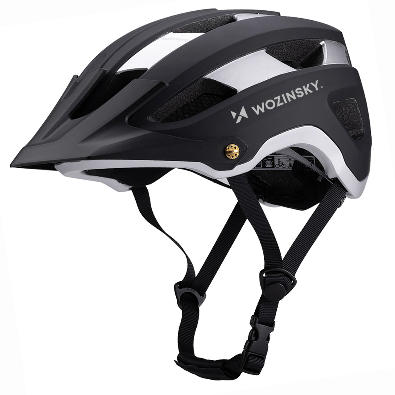 Wozinsky MTB dviračio šalmas su nuimamu snapu, lengvas L - juodas ir sidabrinis -- Bicycle Helmets