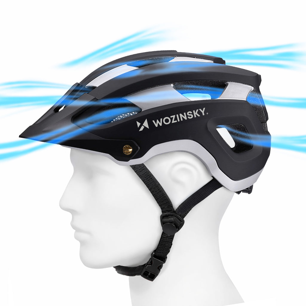 Wozinsky MTB dviračio šalmas su nuimamu snapu, lengvas L - juodas ir sidabrinis -- Bicycle Helmets