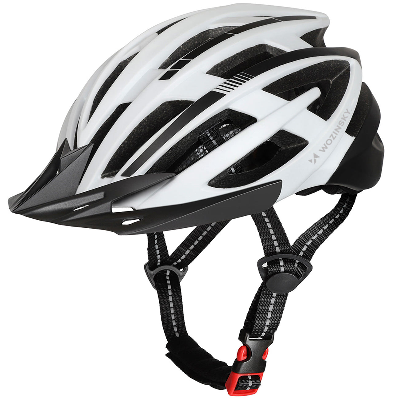 Wozinsky MTB dviračio šalmas su nuimama viršūne ir galine USB šviesa M - juodai balta -- Bicycle Helmets