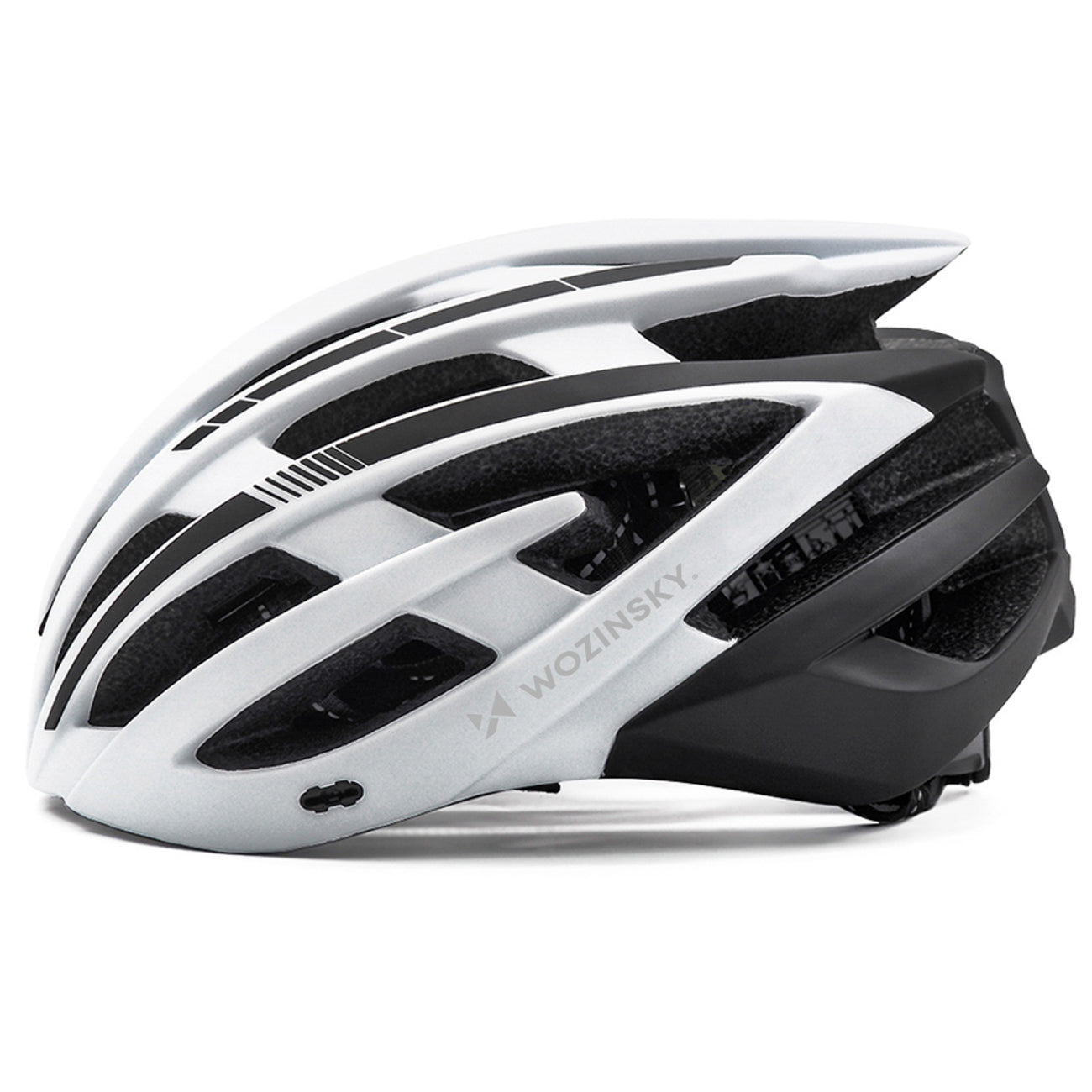 Wozinsky MTB dviračio šalmas su nuimama viršūne ir galine USB šviesa M - juodai balta -- Bicycle Helmets
