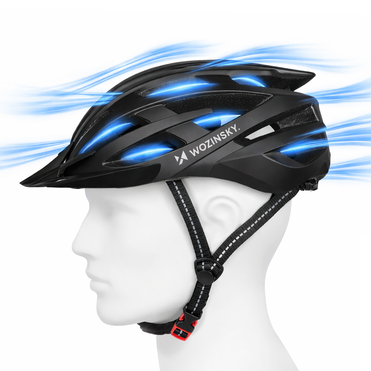 Wozinsky MTB dviračio šalmas su nuimama viršūne ir galine USB šviesa M - juodas -- Bicycle Helmets