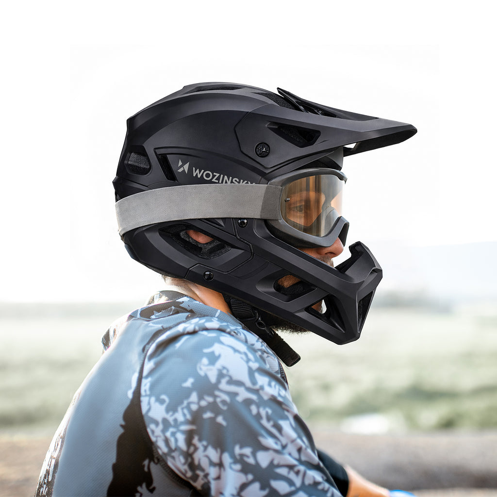 Wozinsky pilno veido dviračio šalmas su nuimama viršūne 57-59 cm - juodas -- Bicycle Helmets