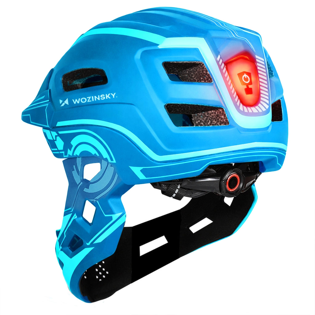 Wozinsky vaikiško pilno veido dviračio šalmas su USB galine šviesa S - Mėlynas -- Bicycle Helmets